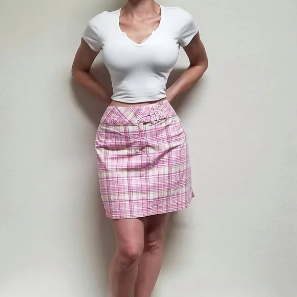 90s Vintage Carolina Blues Plus Size Clueless Pink Plaid Mini